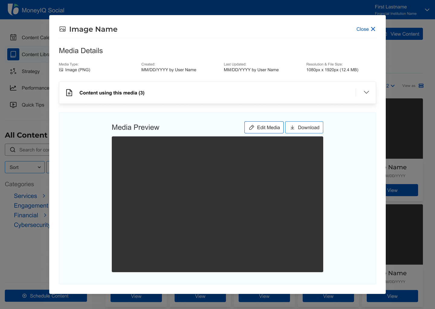 MoneyiQ; View Media Modal Mockup